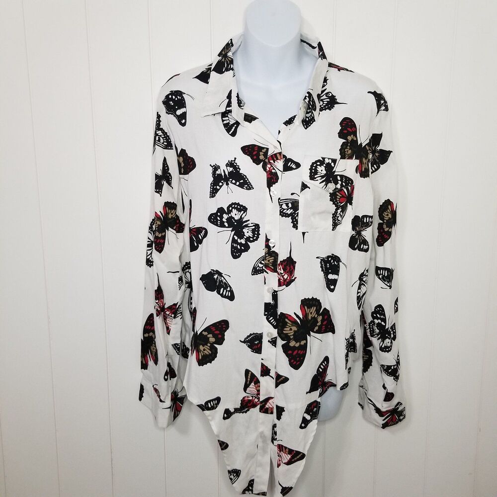 Women's Butterfly Top Size Large Button Up Long Sleeve